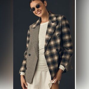 Avec Les Filles Mixed Plaid Wool Blend Blazer